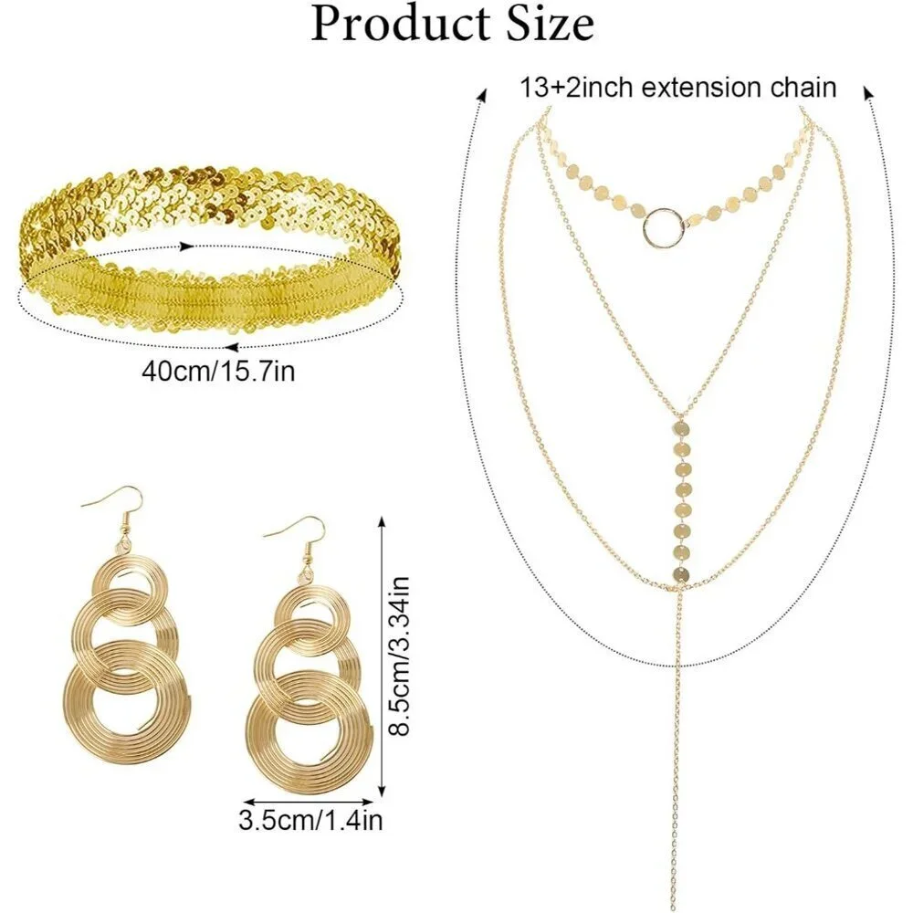 70s Disco Accessories Set Women's Gold Costume Jewelry Party Supplies